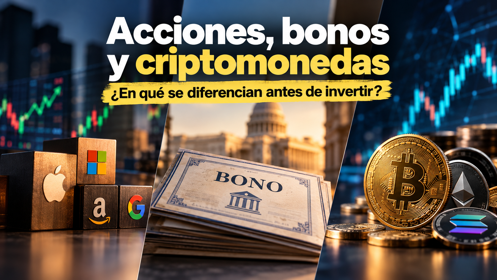 Acciones, bonos y criptomonedas: diferencias básicas antes de invertir